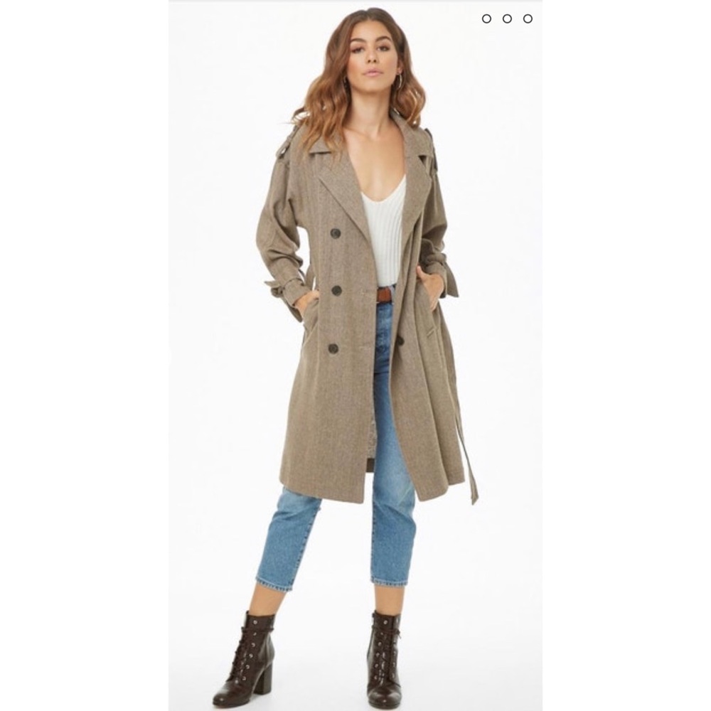 Forever 21-Herringbone Double-Breasted Trench Coat